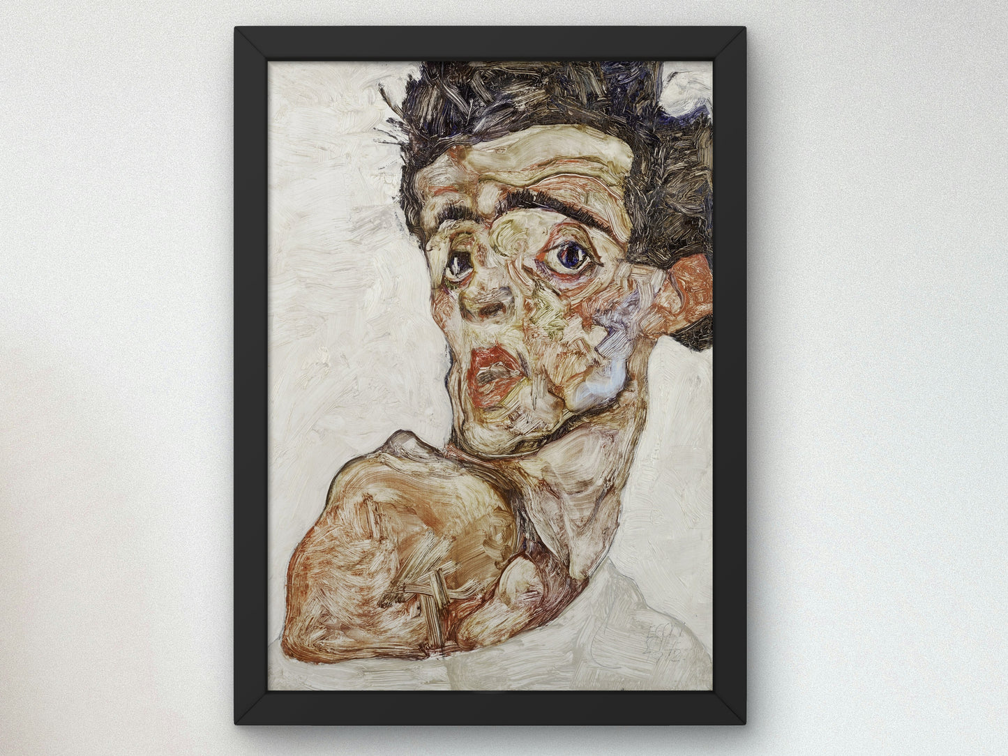 Self Portrait with Raised Bare Shoulder by Egon Schiele 1912, Wall Art Print, Fine Art Reproduction, Museum Quality Decor, Poster