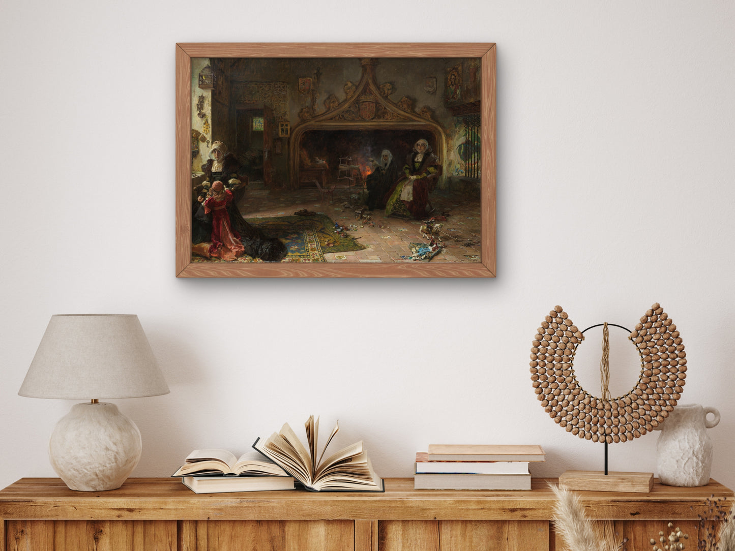 Queen Juana la Loca confined at Tordesillas with her daughter the Infanta Catalina by Francisco Pradilla y Ortiz 1886, Wall Art Print