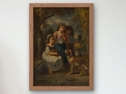 Three Little Girls by Narcisse Virgile Diaz de la Peña 1870, Wall Art Print, Fine Art Reproduction, Museum Quality Decor, Poster