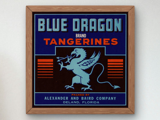 Blue Dragon Brand Tangerines Label by Unknown, Wall Art Print, Fine Art Reproduction, Museum Quality Decor, Poster