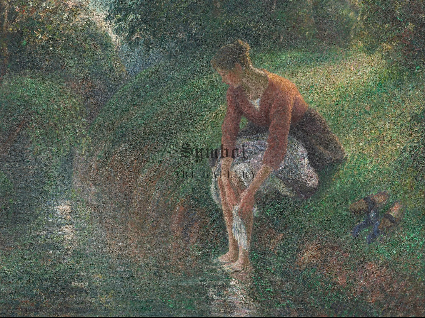 Woman Bathing Her Feet in a Brook by Camille Pissarro 1895, Wall Art Print, Fine Art Reproduction, Museum Quality Decor, Poster