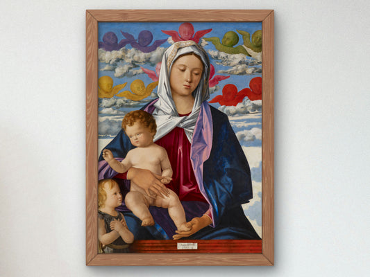 Madonna and Child with St. John the Baptist by Giovanni Bellini 1490, Wall Art Print, Fine Art Reproduction, Museum Quality Decor, Poster