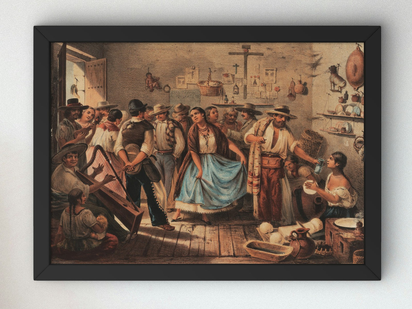 Trajes Mexicanos en Fandango by Casimiro Castro 1855, Wall Art Print, Fine Art Reproduction, Museum Quality Decor, Poster