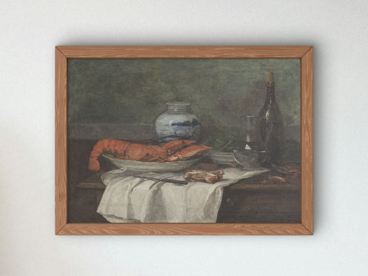 Still Life with Lobster on a White Tablecloth by Eugène Boudin, Wall Art Print, Fine Art Reproduction, Museum Quality Decor, Poster