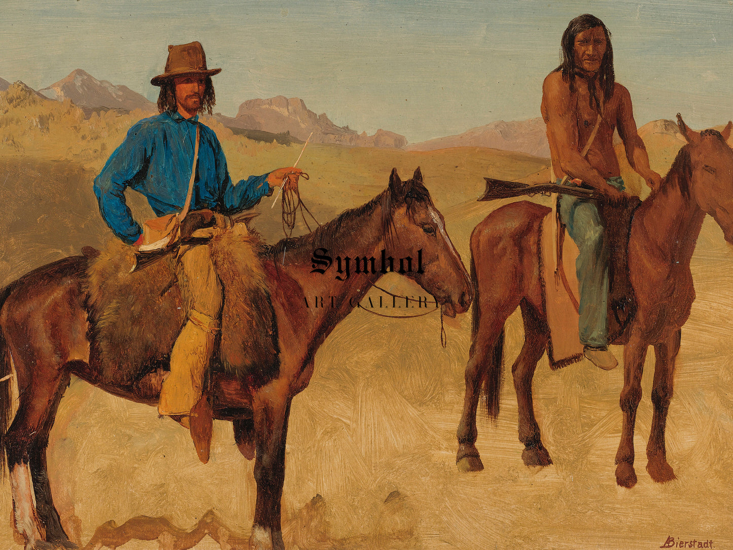Trapper and Indian Guide on Horseback by Albert Bierstadt, Wall Art Print, Fine Art Reproduction, Museum Quality Decor, Poster