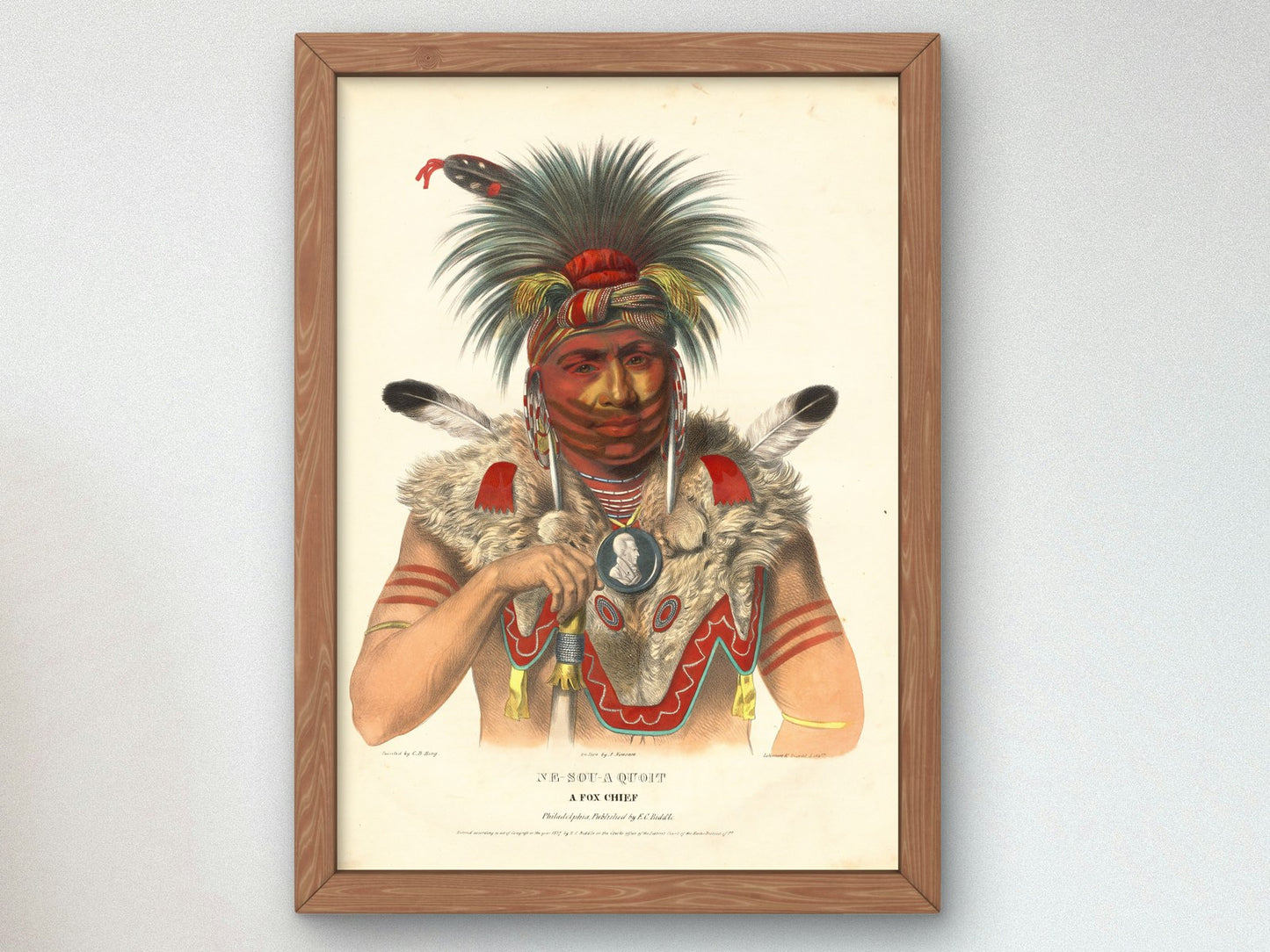 Ne Sou A Quoit, A Fox Chief by Charles Bird King 1837, Wall Art Print, Fine Art Reproduction, Museum Quality Decor, Poster