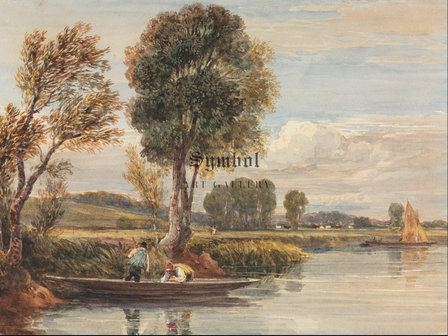 On the Thames by David Cox 1827, Wall Art Print, Fine Art Reproduction, Museum Quality Decor, Poster