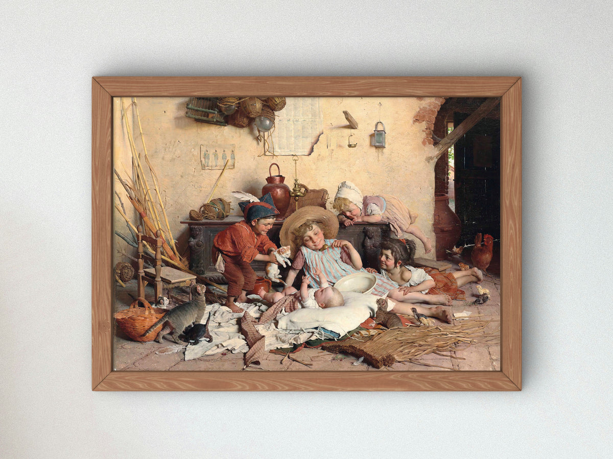 Childhood Joys by Gaetano Chierici 1895, Wall Art Print, Fine Art Reproduction, Museum Quality Decor, Poster