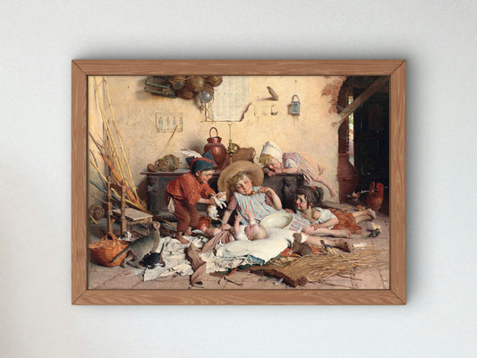 Childhood Joys by Gaetano Chierici 1895, Wall Art Print, Fine Art Reproduction, Museum Quality Decor, Poster