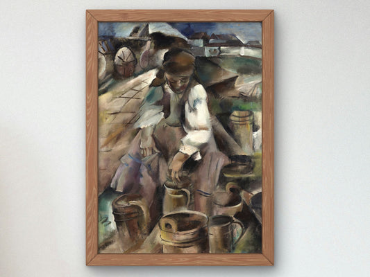 Peasant Woman with Wooden Pail by Elena Popea 1922, Wall Art Print, Fine Art Reproduction, Museum Quality Decor, Poster