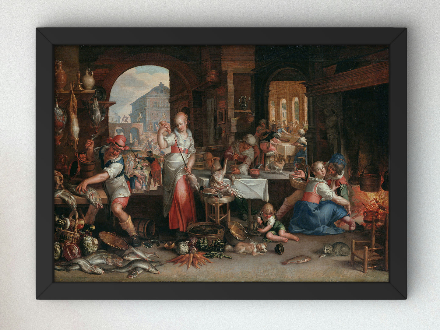 Kitchen Interior with the Parable of the Great Supper by Joachim Wtewael 1605, Wall Art Print, Fine Art Reproduction, Museum Quality Decor