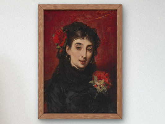 Portrait of a Spanish Woman by Léon Herbo 1881, Wall Art Print, Fine Art Reproduction, Museum Quality Decor, Poster