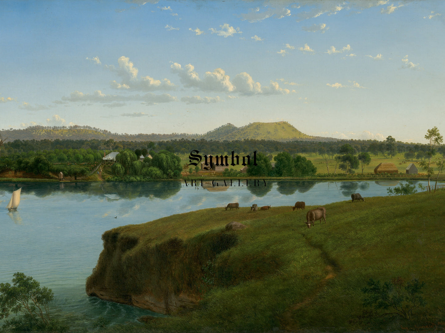 Purrumbete from across the lake by Eugene von Guérard 1858, Wall Art Print, Fine Art Reproduction, Museum Quality Decor, Poster