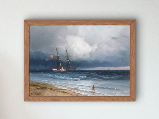 Ship by the Shore by Ivan Konstantinovich Aivazovsky 1861, Wall Art Print, Fine Art Reproduction, Museum Quality Decor, Poster