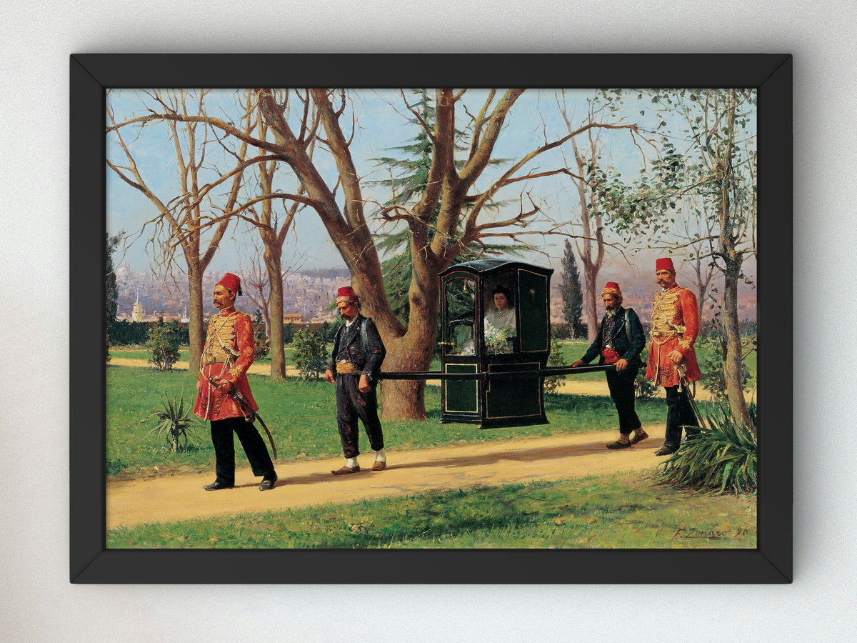 The Daughter of the English Ambassador Riding in a Palanquin by Fausto Zonaro, Wall Art Print, Fine Art Reproduction, Museum Quality Decor