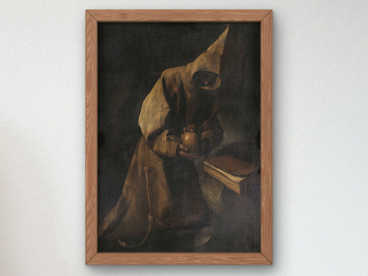 Saint Francis in Meditation by Francisco de Zurbarán 1632, Wall Art Print, Fine Art Reproduction, Museum Quality Decor, Poster
