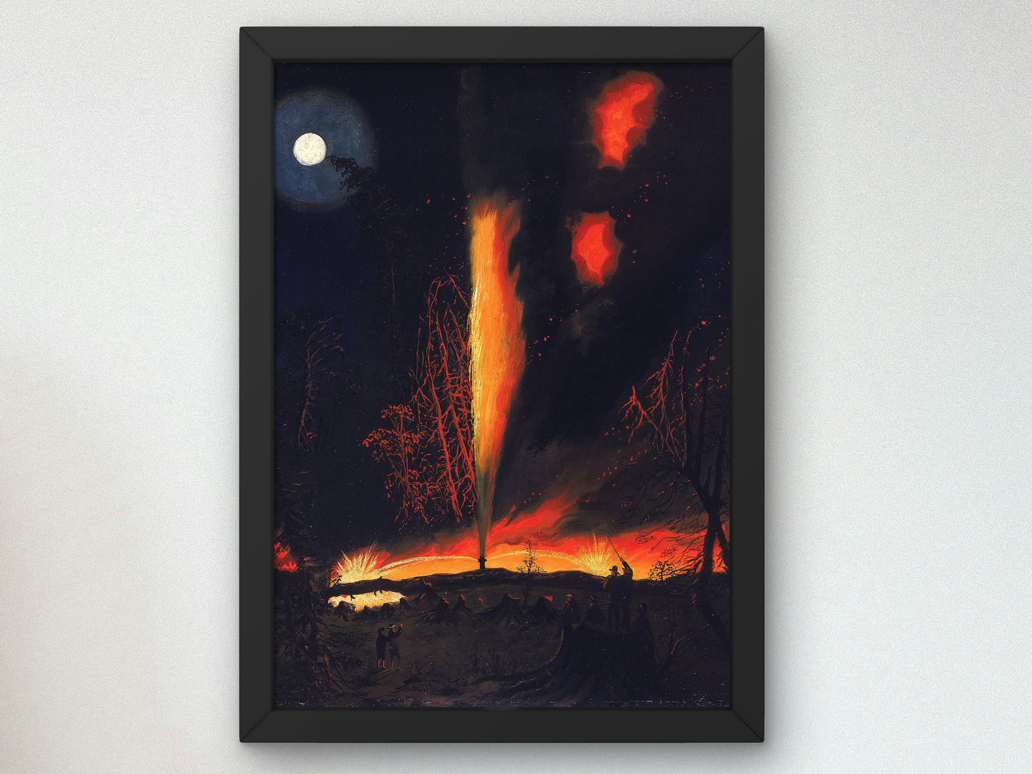 Burning Oil Well at Night, near Rouseville, Pennsylvania by James Hamilton 1861, Wall Art Print, Fine Art Reproduction, Museum Quality Decor
