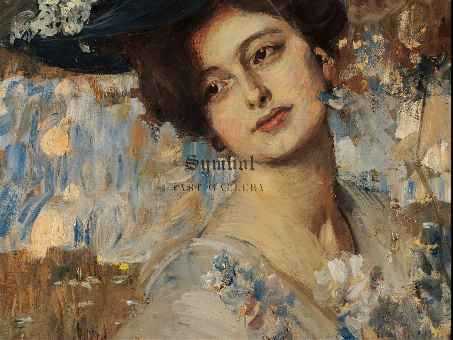 Woman in Black Hat with White Feathers by Ettore Tito 1909, Wall Art Print, Fine Art Reproduction, Museum Quality Decor, Poster