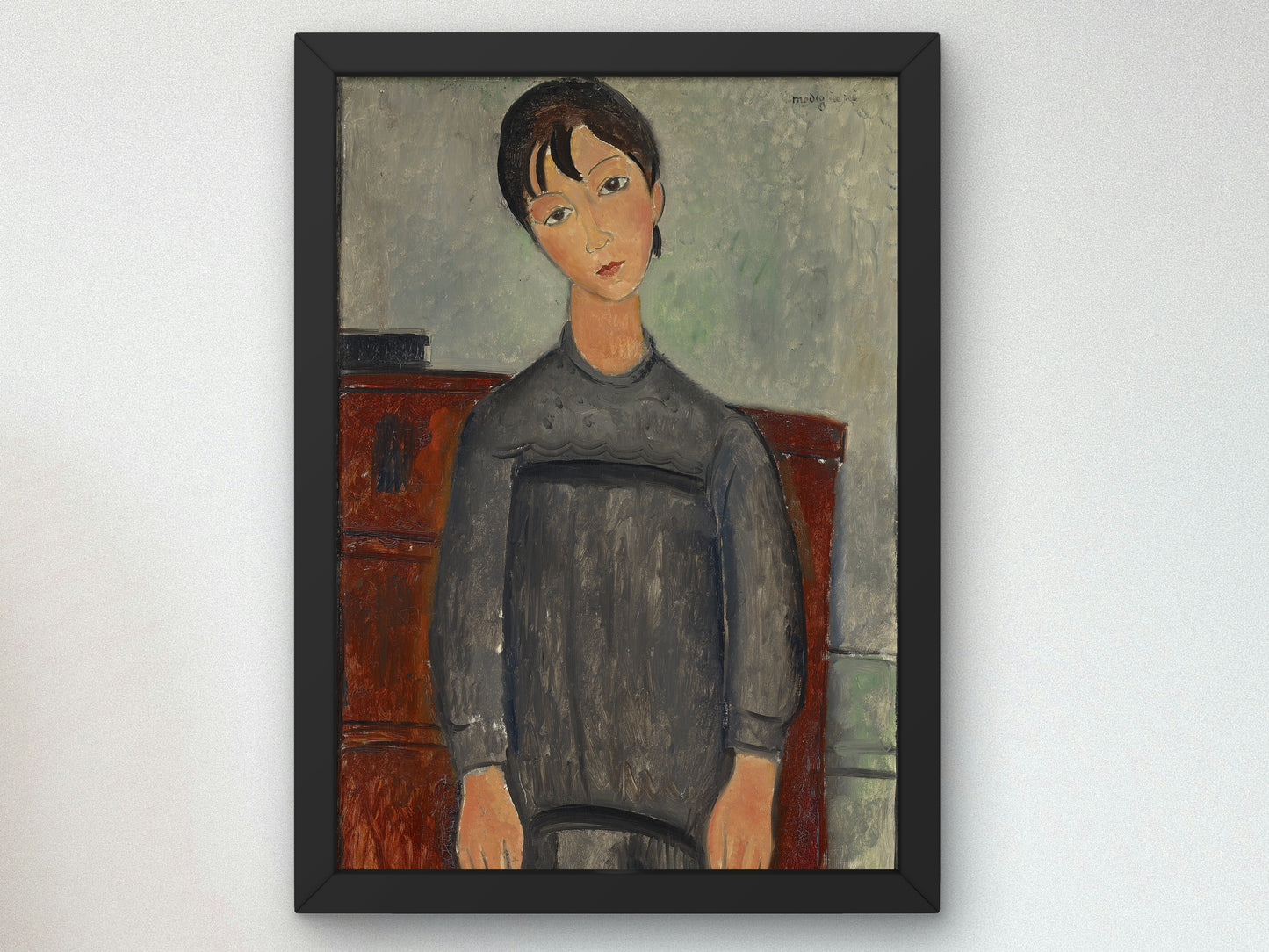Girl Standing in Black Pinafore by Amedeo Modigliani 1918, Wall Art Print, Fine Art Reproduction, Museum Quality Decor, Poster