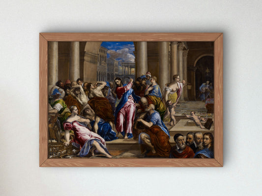 Christ Driving the Money Changers from the Temple by El Greco 1560, Wall Art Print, Fine Art Reproduction, Museum Quality Decor, Poster