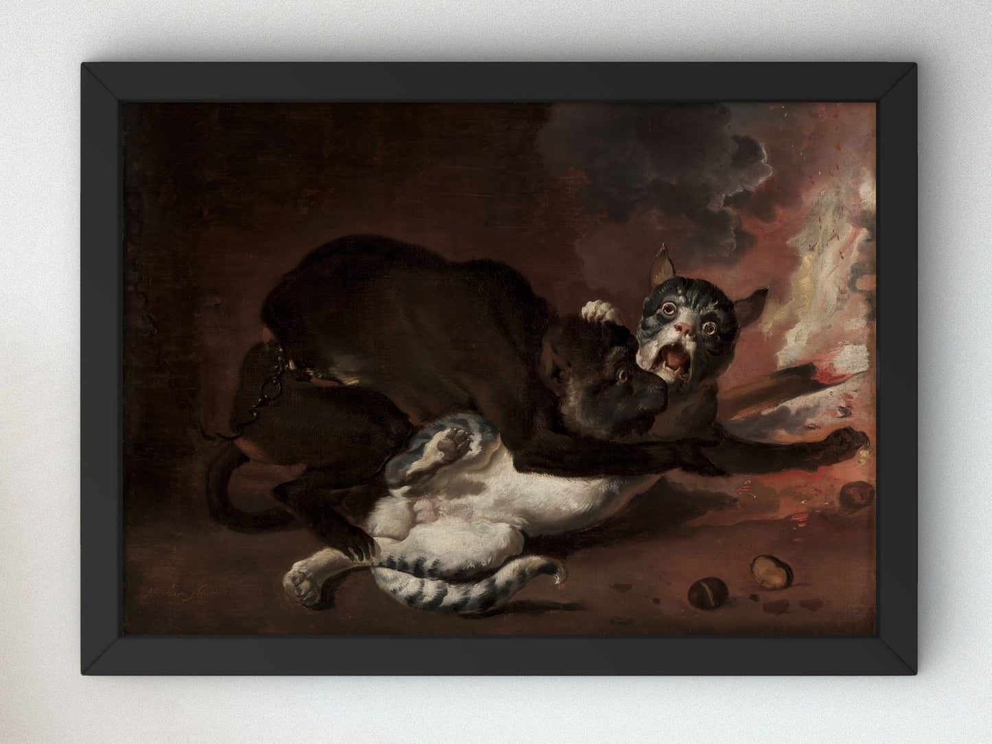 The Monkey and the Cat by Abraham Hondius 1670, Wall Art Print, Fine Art Reproduction, Museum Quality Decor, Poster