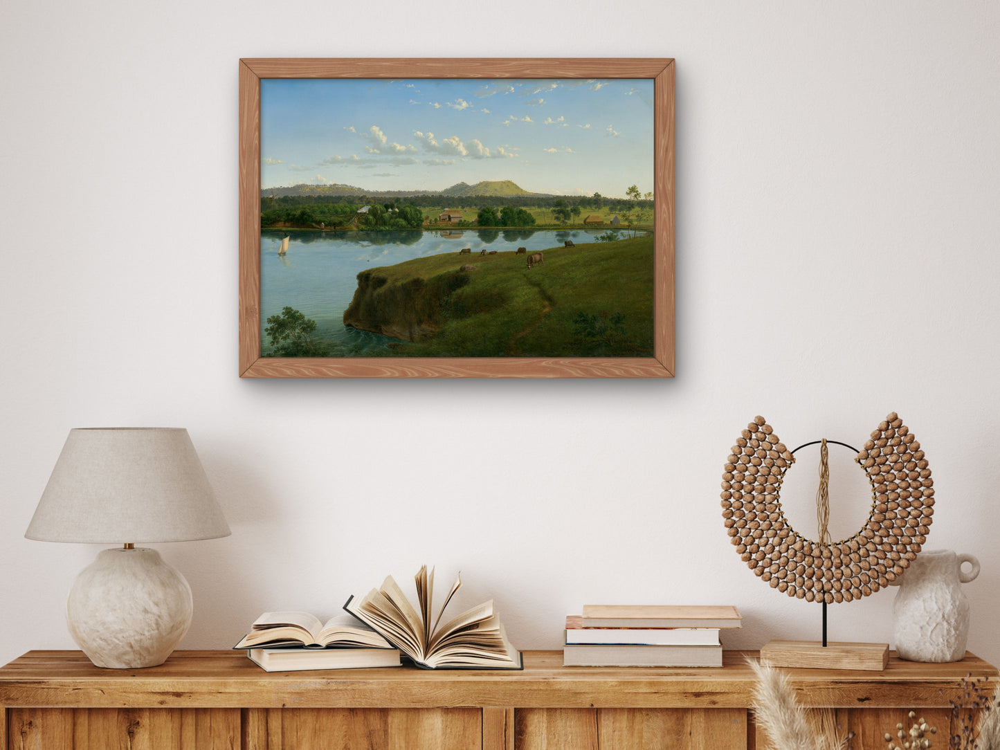 Purrumbete from across the lake by Eugene von Guérard 1858, Wall Art Print, Fine Art Reproduction, Museum Quality Decor, Poster