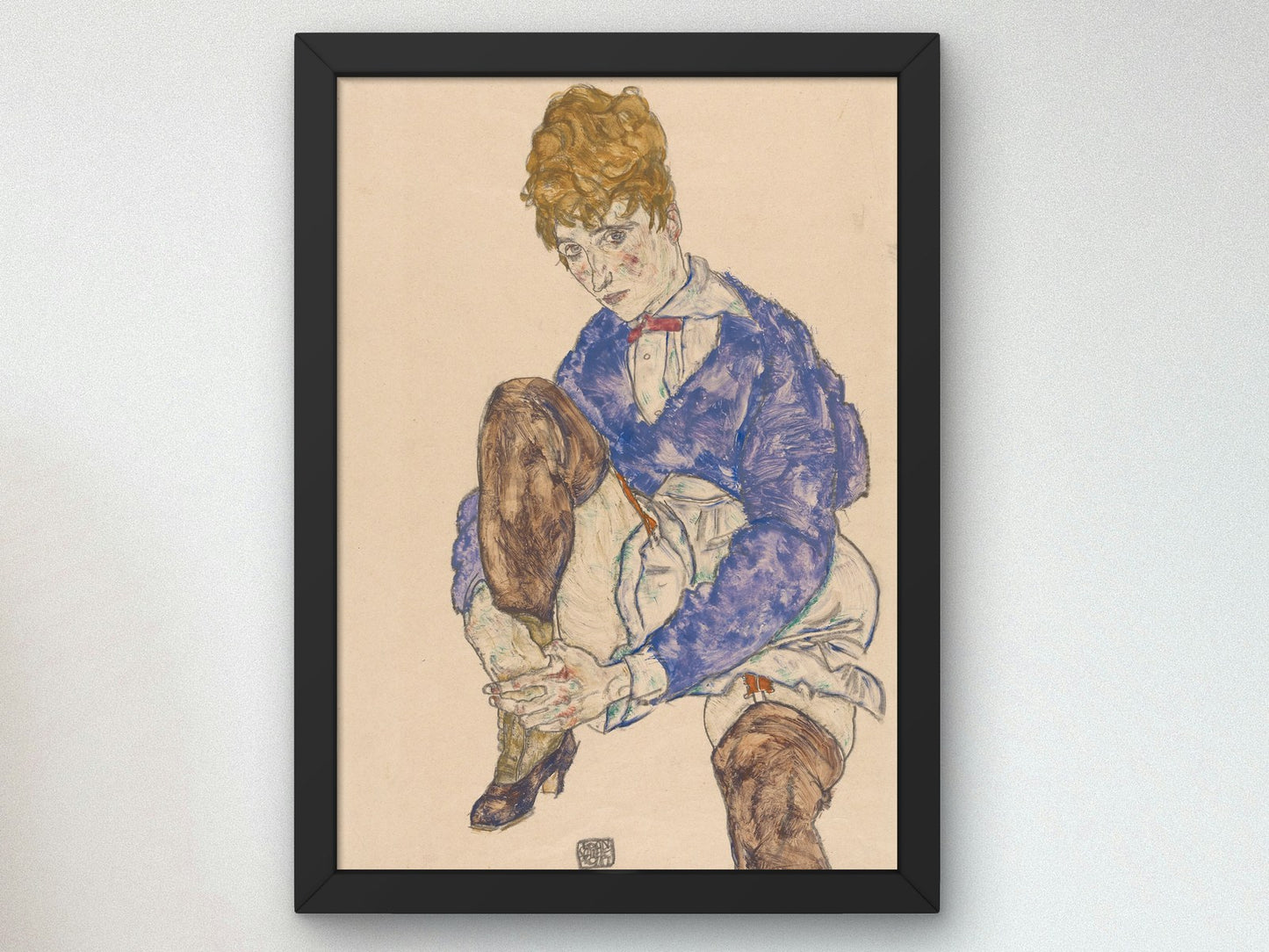 Portrait of the Artists Wife Seated Holding Her Right Leg by Egon Schiele 1917, Wall Art Print, Fine Art Reproduction, Museum Quality Decor