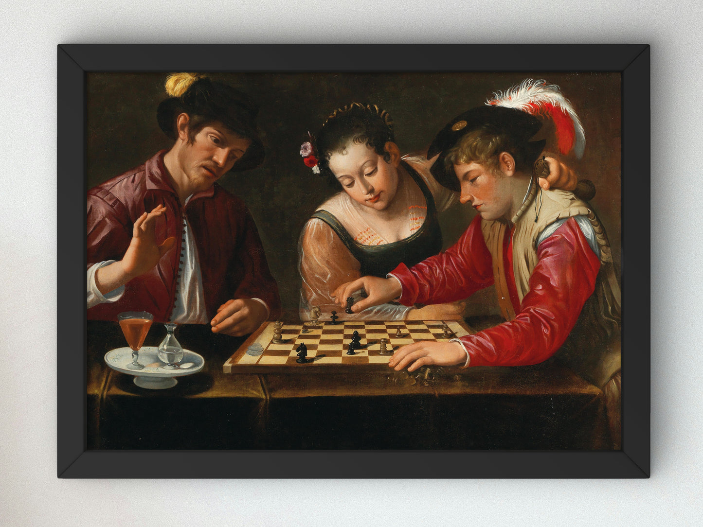 Chess Players by Follower of Caravaggio, Wall Art Print, Fine Art Reproduction, Museum Quality Decor, Poster