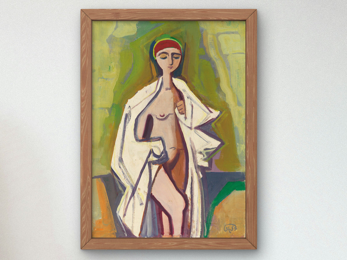 Standing Female Nude with Bathing Cap by Karl Hofer 1953, Wall Art Print, Fine Art Reproduction, Museum Quality Decor, Poster