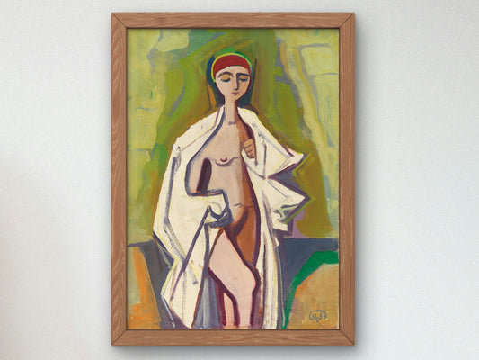 Standing Female Nude with Bathing Cap by Karl Hofer 1953, Wall Art Print, Fine Art Reproduction, Museum Quality Decor, Poster