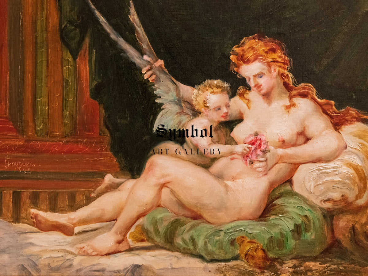 Woman Holding the Wings of Love by Jean Baptiste Cariven 1893, Wall Art Print, Fine Art Reproduction, Museum Quality Decor, Poster