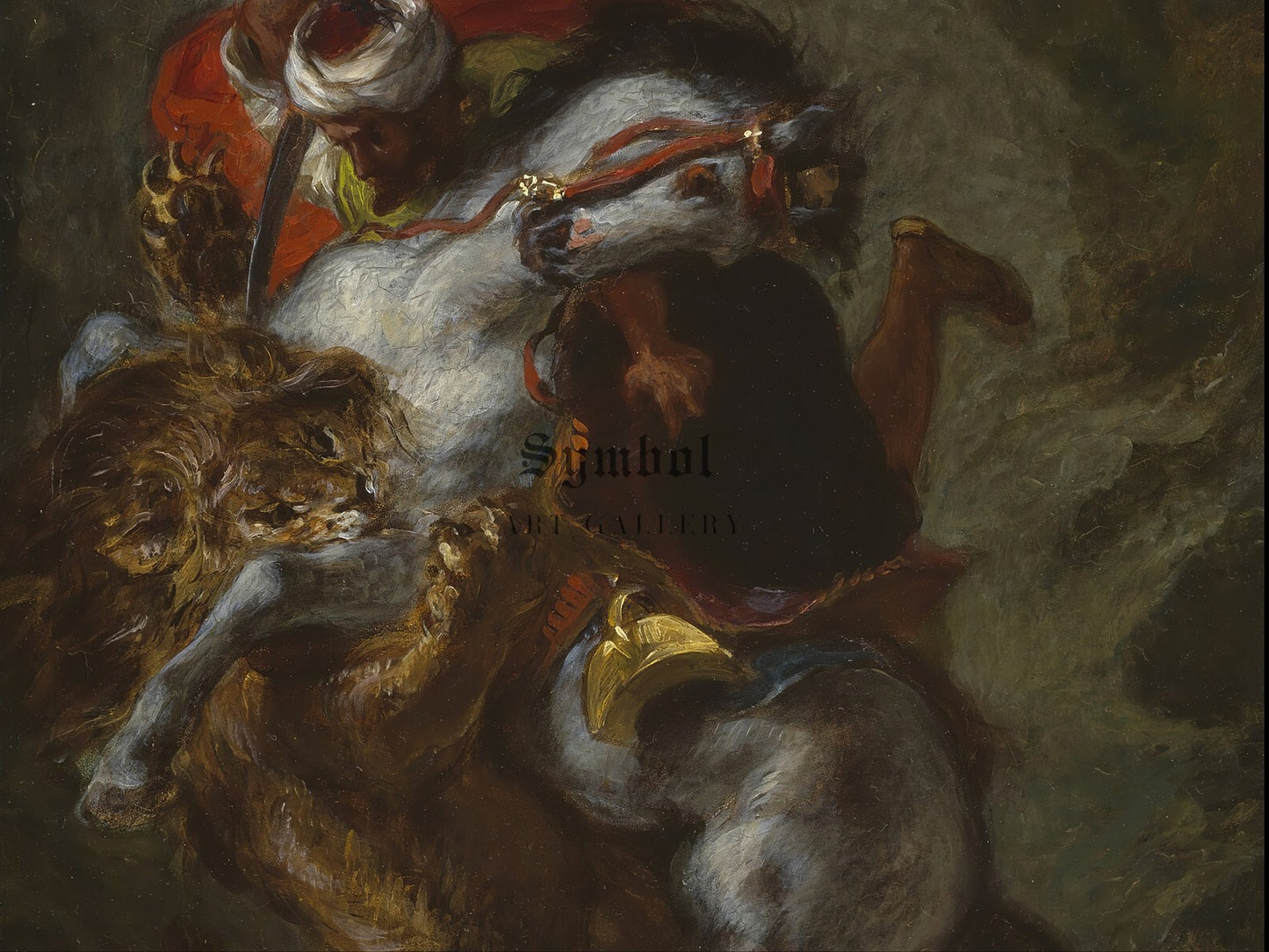 Arab Horseman Attacked by a Lion by Eugène Delacroix 1849, Wall Art Print, Fine Art Reproduction, Museum Quality Decor, Poster