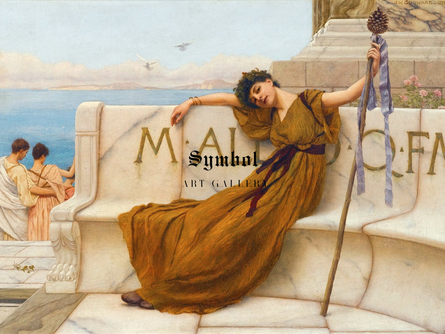 A Priestess of Bacchus by John William Godward 1890, Wall Art Print, Fine Art Reproduction, Museum Quality Decor, Poster