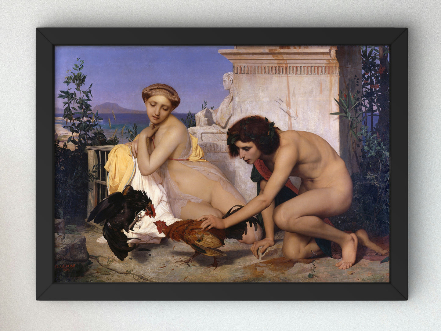 Young Greeks Attending a Cock Fight by Jean Leon Gerome 1846, Wall Art Print, Fine Art Reproduction, Museum Quality Decor, Poster