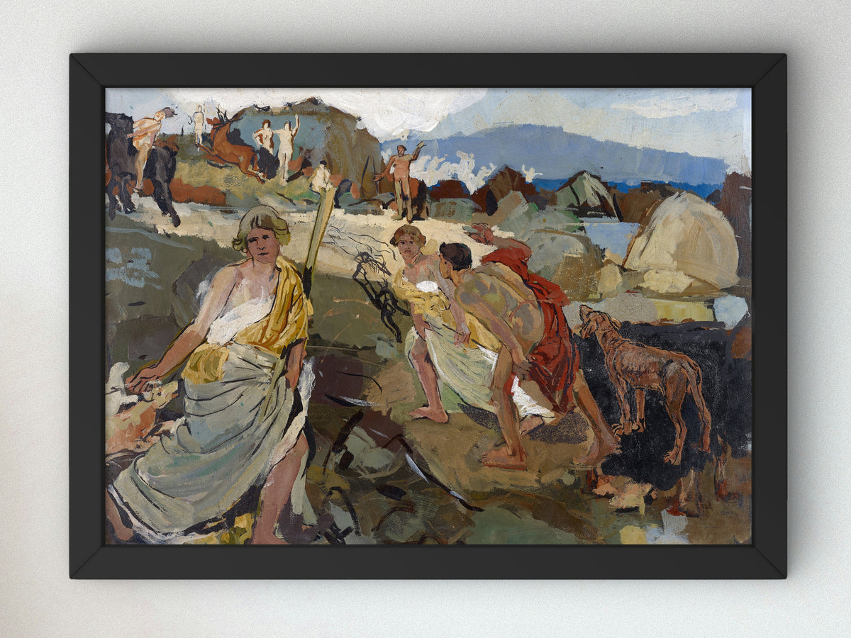 Amazons and Hunters at the Seaside by Carl Burckhardt, Wall Art Print, Fine Art Reproduction, Museum Quality Decor, Poster
