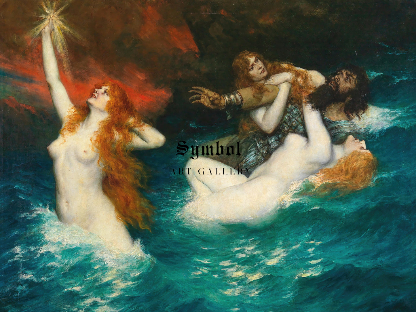 The Rhinemaidens by Ferdinand Leeke 1913, Wall Art Print, Fine Art Reproduction, Museum Quality Decor, Poster