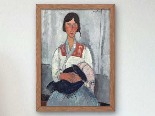 Gypsy Woman with Baby by Amedeo Modigliani 1919, Wall Art Print, Fine Art Reproduction, Museum Quality Decor, Poster