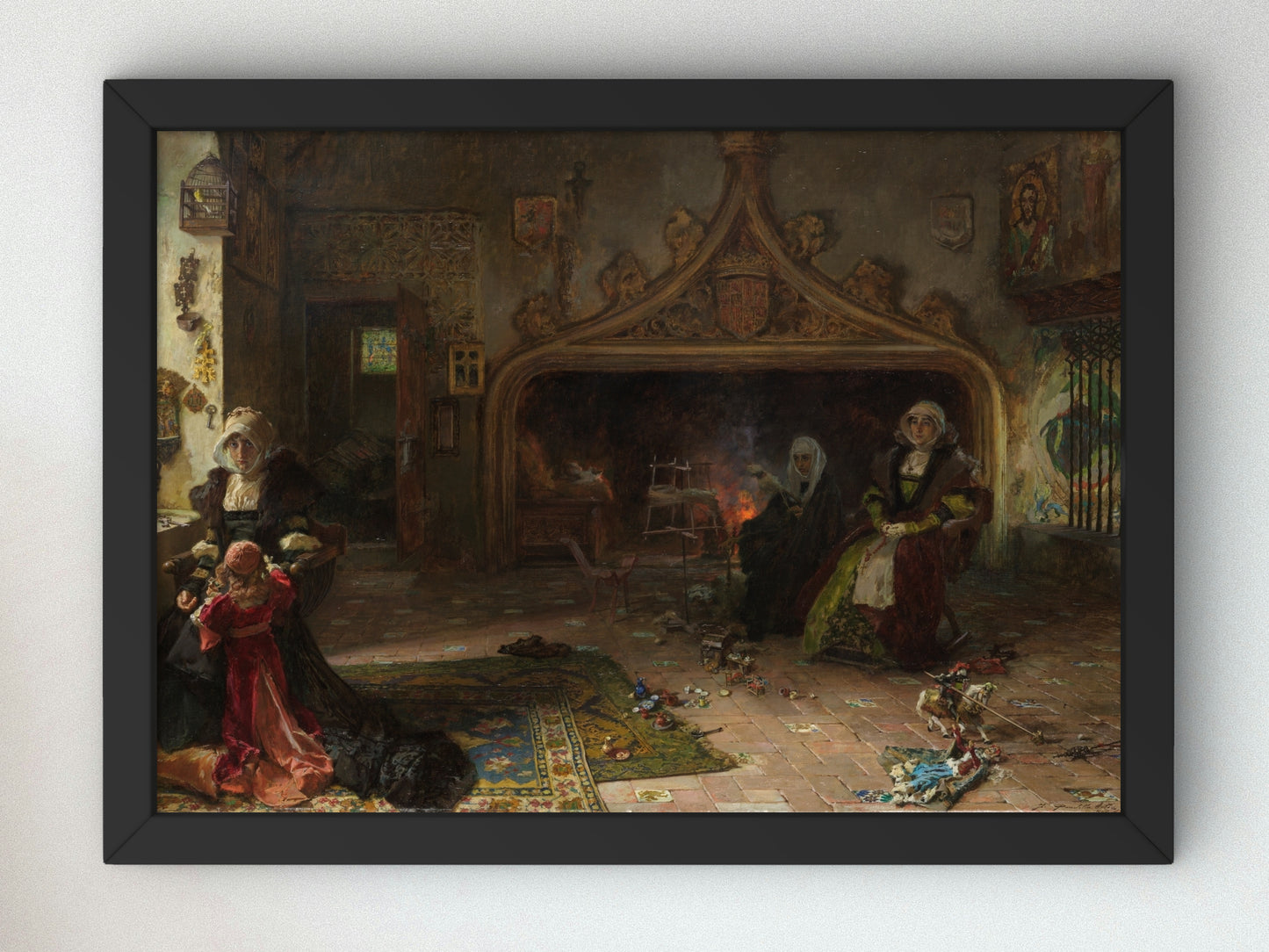 Queen Juana la Loca confined at Tordesillas with her daughter the Infanta Catalina by Francisco Pradilla y Ortiz 1886, Wall Art Print
