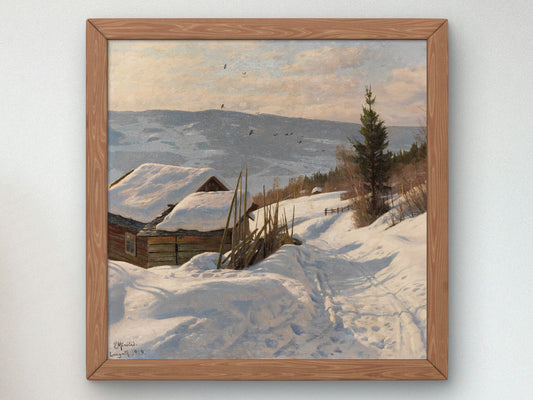 Sunny Winter Day in Norway by Peder Mørk Mønsted 1919, Wall Art Print, Fine Art Reproduction, Museum Quality Decor, Poster