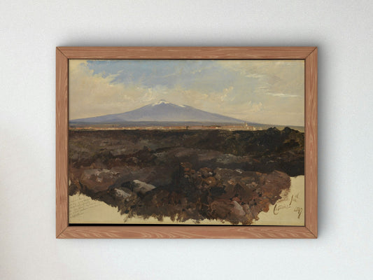 Catania and Mount Etna by Edward Lear 1847, Wall Art Print, Fine Art Reproduction, Museum Quality Decor, Poster