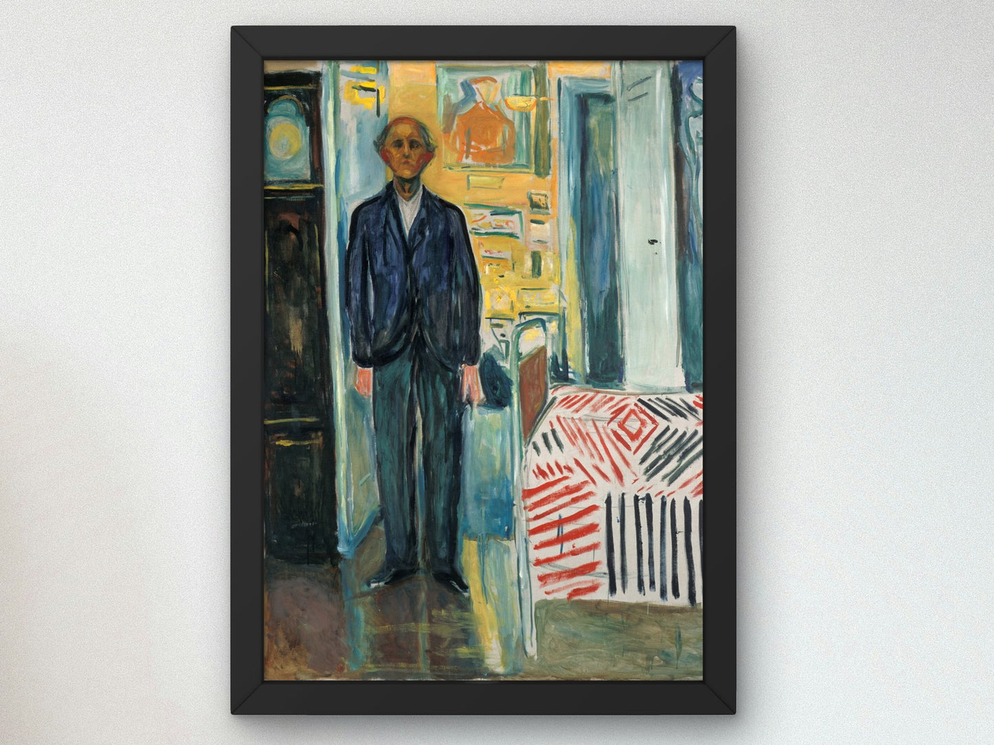 Self Portrait Between the Clock and the Bed by Edvard Munch 1940, Wall Art Print, Fine Art Reproduction, Museum Quality Decor, Poster