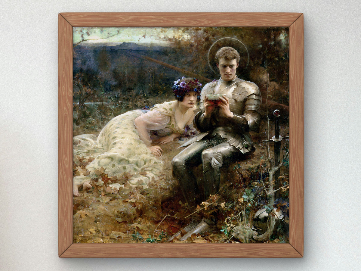 Arthur Percival with the Grail Cup by Arthur Hacker, Wall Art Print, Fine Art Reproduction, Museum Quality Decor, Poster