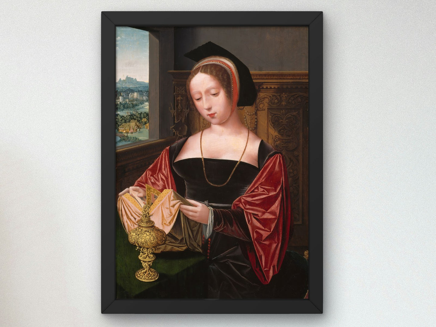 A Lady Reading, Saint Mary Magdalene by Master of the Female Half Lengths 1530, Wall Art Print, Fine Art Reproduction, Museum Quality Decor