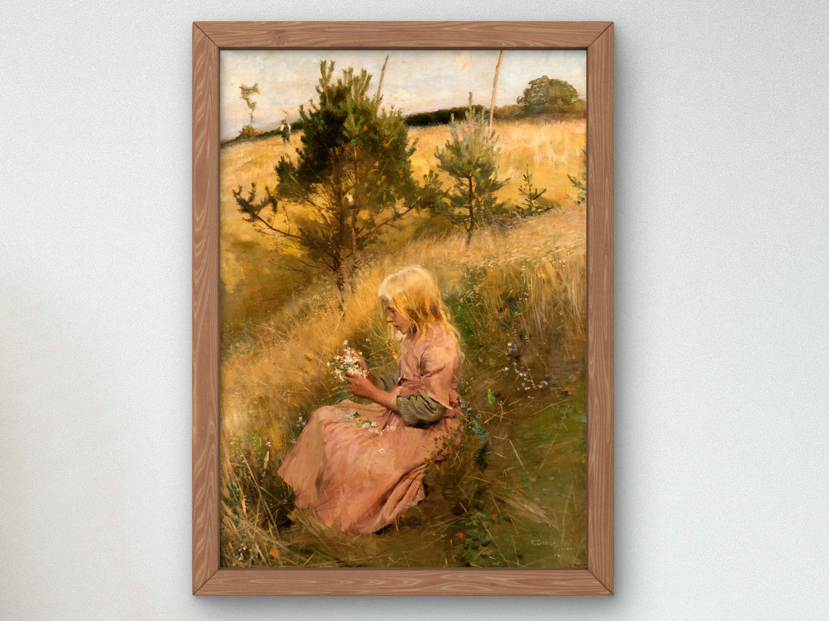 Girl Picking Flowers by Richard Bergh 1884, Wall Art Print, Fine Art Reproduction, Museum Quality Decor, Poster