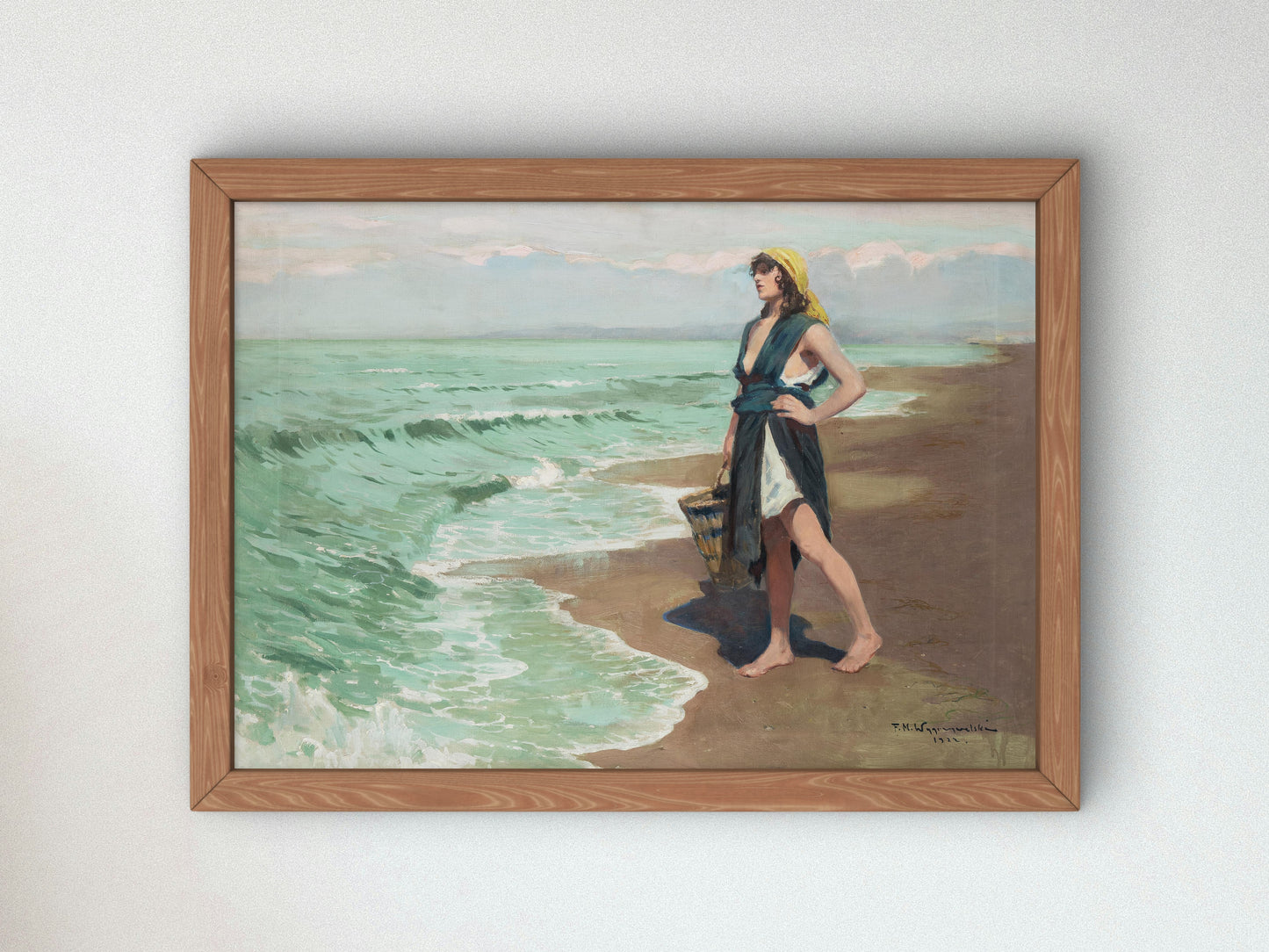 Girl Waiting for the Fisherman by Feliks Michał Wygrzywalski 1922, Wall Art Print, Fine Art Reproduction, Museum Quality Decor, Poster