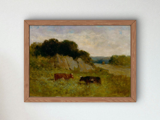 Landscape with Two Cows by Edward Mitchell Bannister 1898, Wall Art Print, Fine Art Reproduction, Museum Quality Decor, Poster
