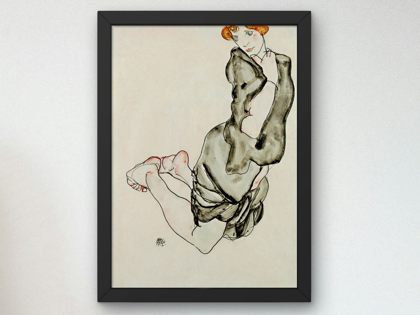 Kneeling Woman with a Gray Cape by Egon Schiele 1912, Wall Art Print, Fine Art Reproduction, Museum Quality Decor, Poster