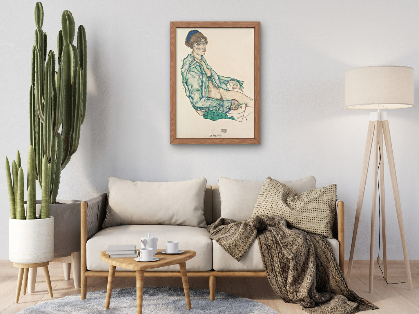 Sitting Semi Nude with Blue Hairband by Egon Schiele 1914, Wall Art Print, Fine Art Reproduction, Museum Quality Decor, Poster