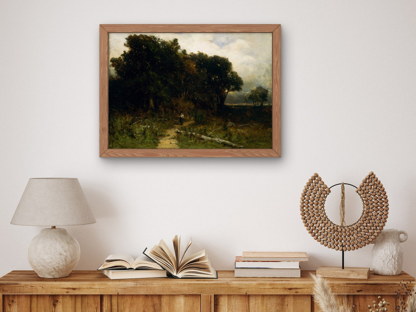 Landscape with Woodcutter on Path by Edward Mitchell Bannister 1879, Wall Art Print, Fine Art Reproduction, Museum Quality Decor, Poster