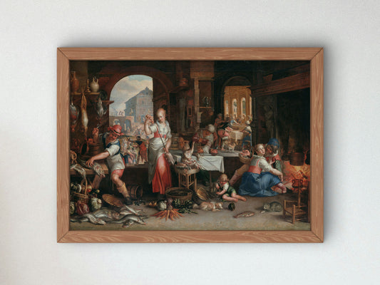 Kitchen Interior with the Parable of the Great Supper by Joachim Wtewael 1605, Wall Art Print, Fine Art Reproduction, Museum Quality Decor